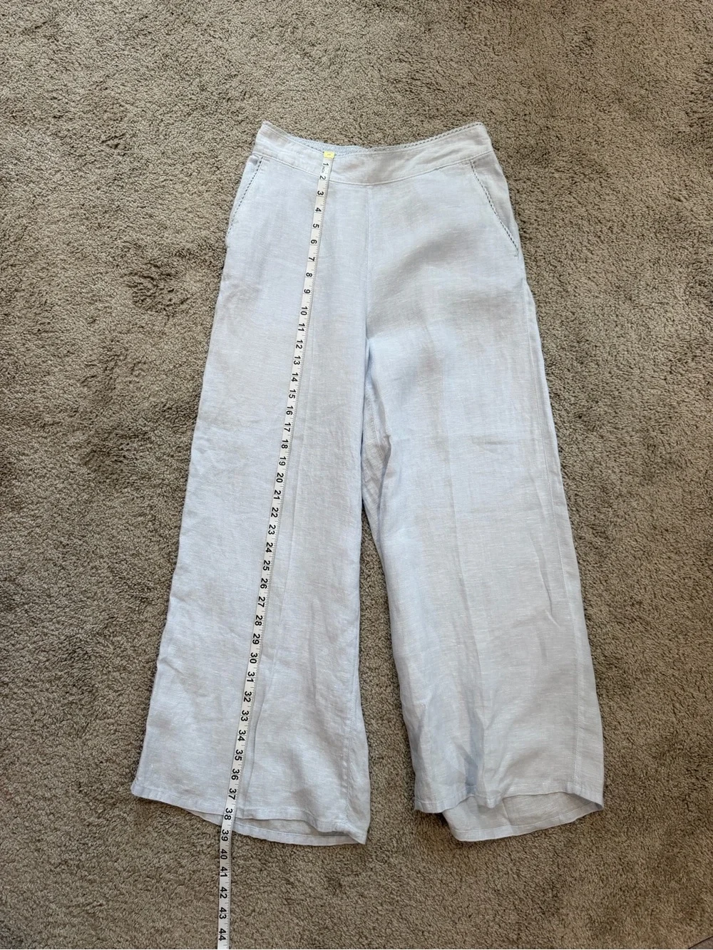 Laura Ashley 100% Linen Light Blue Wide Leg Trousers High Waisted Size Medium - Picture 5 of 9